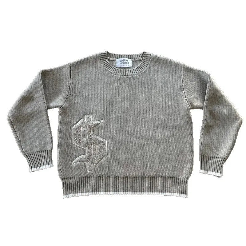 Design Sense grey jacquard knitwear loose-fitting coat with long sleeves for autumn winter wear