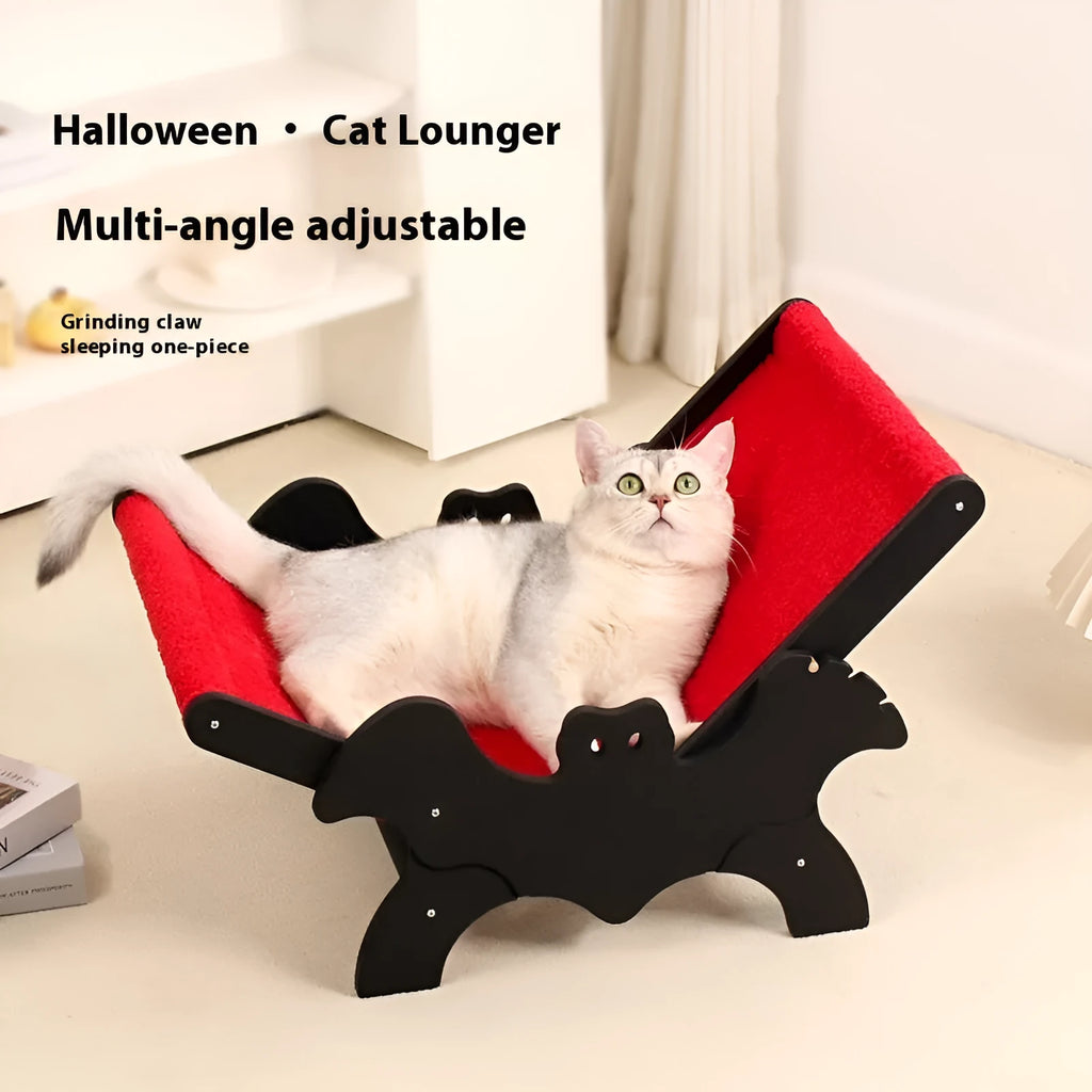 MW-054 wooden cat lounger recliner bed cage in black and red Halloween colours