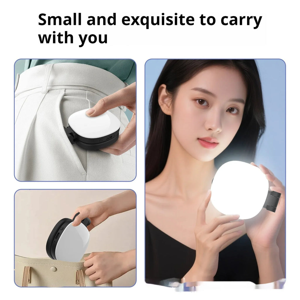 61.2mm wide mobile phone magnetic fill light with three-colour temperature settings and universal phone holder