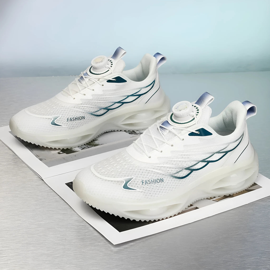 Breathable low-top casual running shoes in sky blue with a round toe and lace-up front.