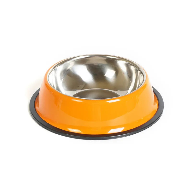 Stainless steel pet bowl with colourful melamine exterior in six size options with non-slip base
