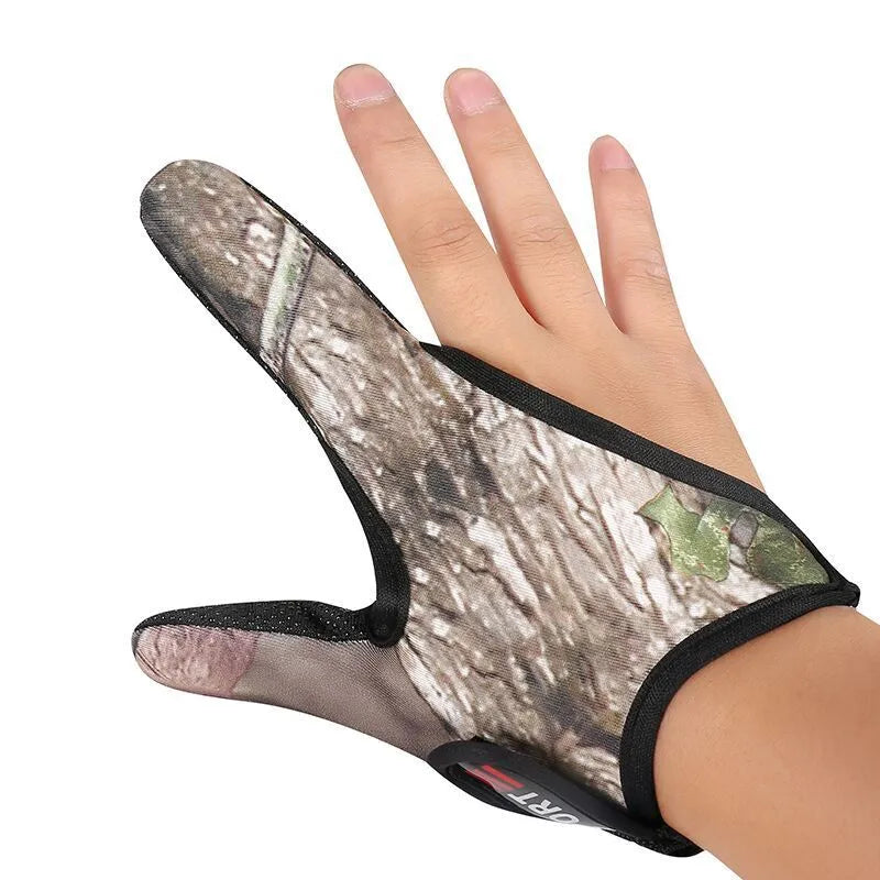 Single two finger fishing glove showing diving cloth back and microfiber palm area