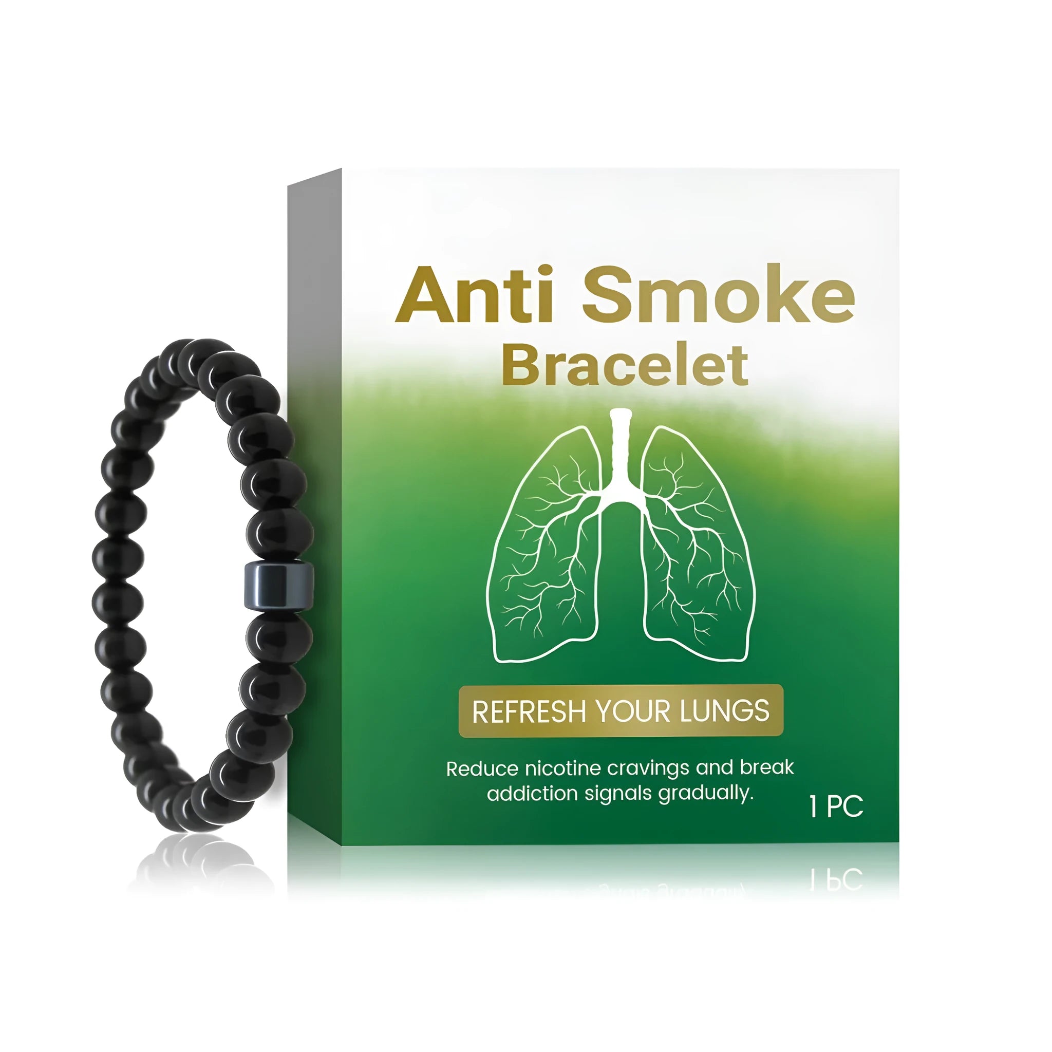 Men's black gallstone and glass bead bracelet on wrist showing natural stone texture and adjustable closure