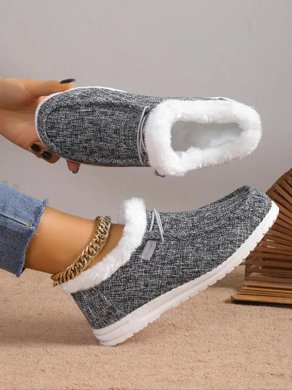 Women's casual round-toe cotton flat shoes in brown, navy blue, black and gray, pink, and multicolour, sizes EU36-EU43