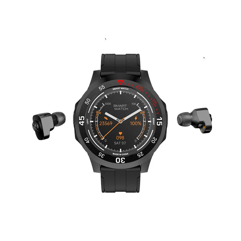 Smartwatch with 1.28 inch round touch screen, heart rate and blood pressure monitoring, black or black red