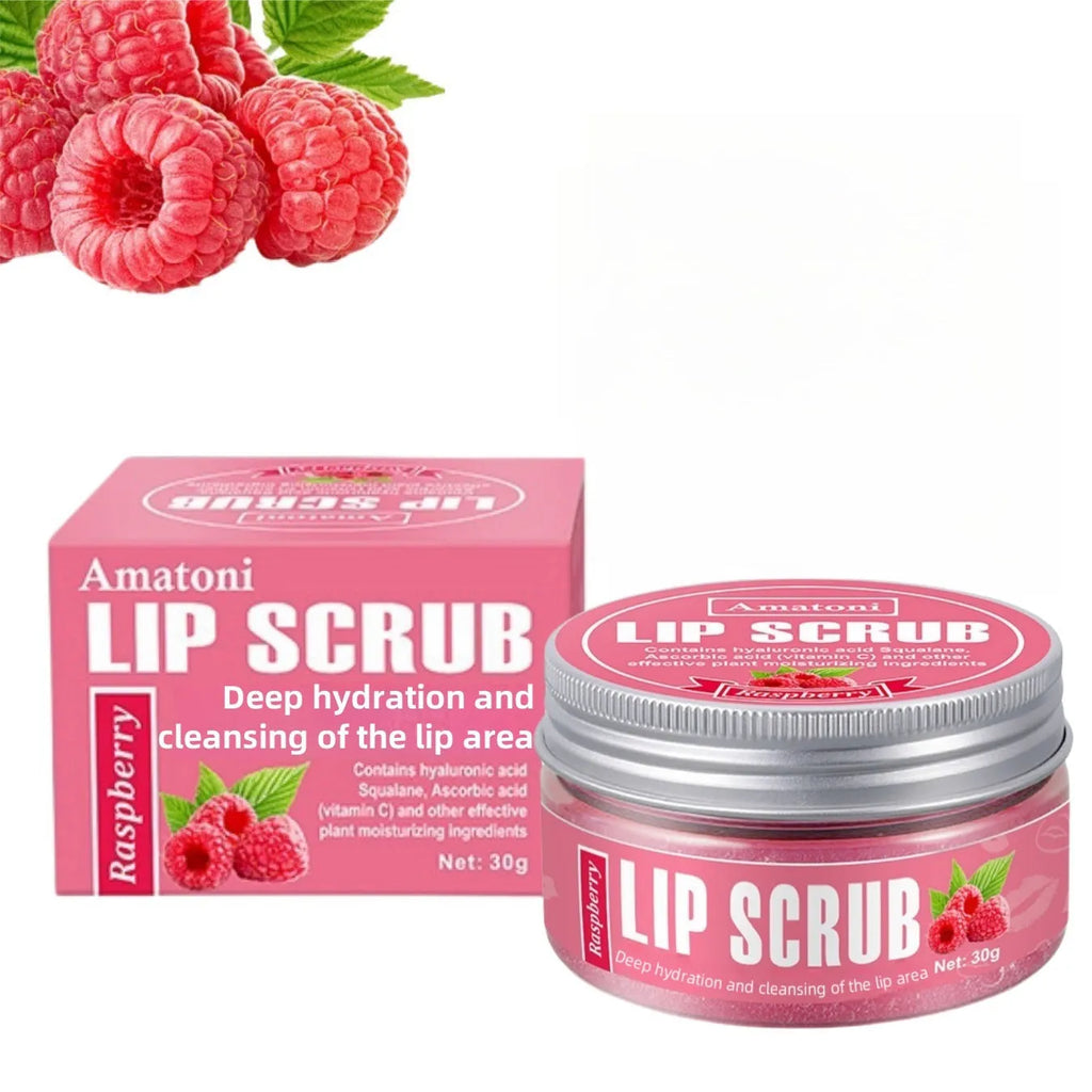 Amatoni lip scrub cream jar in fruit flavours for exfoliating and moisturising lip care