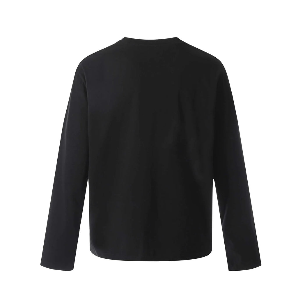 Men's loose fit long sleeve cotton pullover in black or flower grey colour options