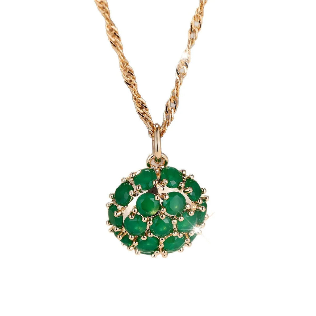 Round emerald and diamond pendant necklace with geometric shape on adjustable 51-60cm chain