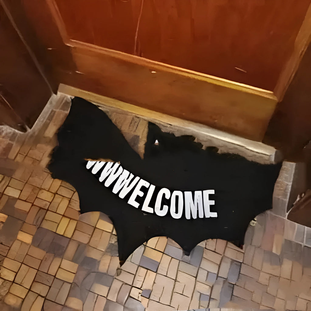 Bat-shaped plastic decorative mat, 40x80cm, bat mat design for Halloween door or floor use