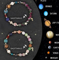 Natural stone beaded bracelets showing twelve zodiac sign designs for astrology jewellery