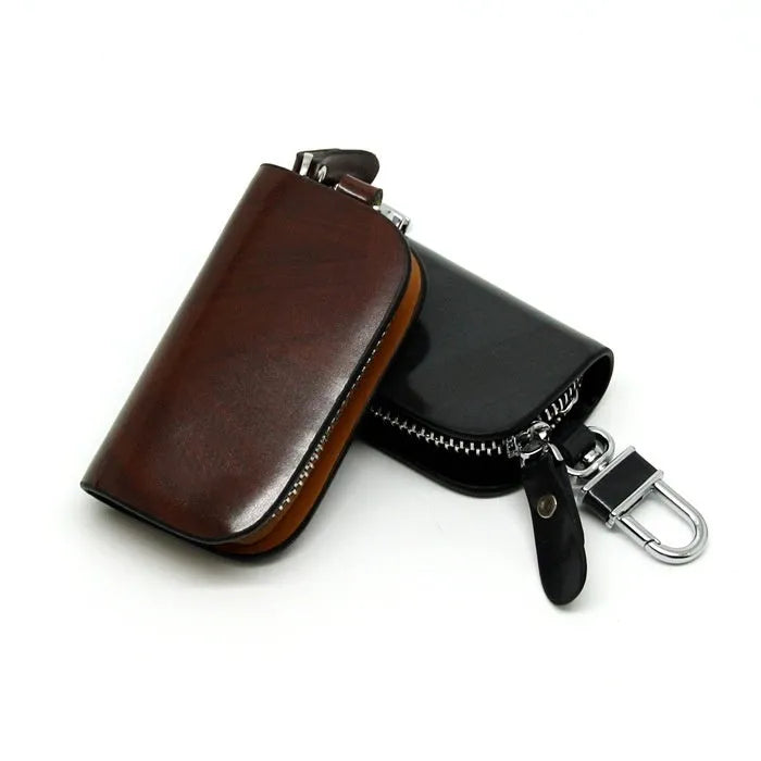 Genuine leather car key case with frosted finish in black or brown