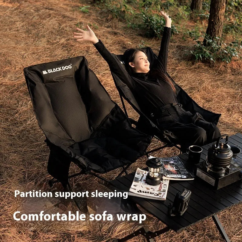 Night black Oxford cloth camping recliner folding stool with moon chair design for outdoor use