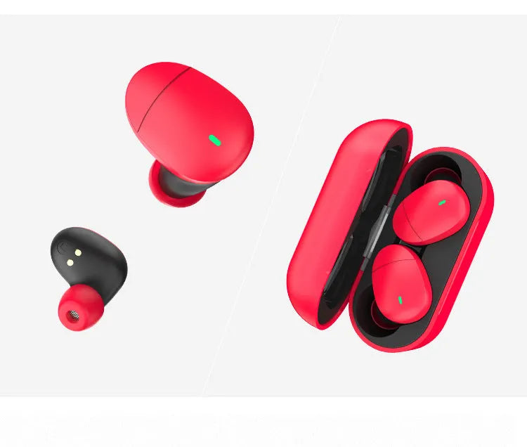 Flame red Qualcomm Bluetooth 5.2 wireless earbuds with charging cable