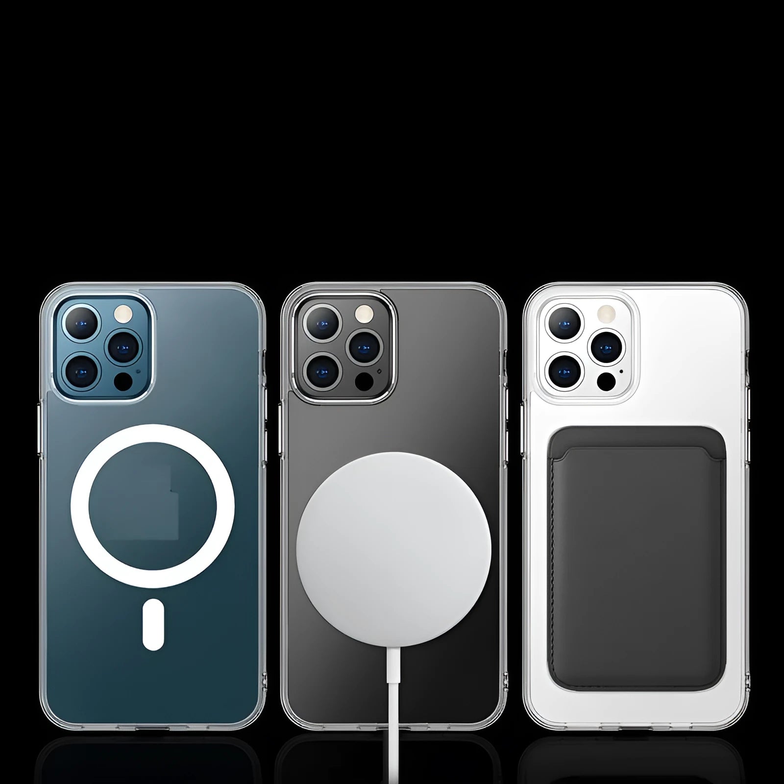 Clear magnetic hard back cover case for iPhone on a white background