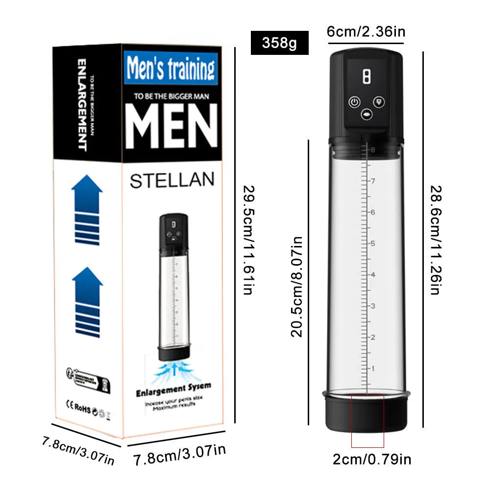 Handheld male masturbator with electric pump, shown in Diqiao Electric Training Pump colour.