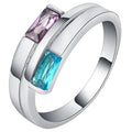 Copper ring with silver electroplating and central zircon stone, unisex design