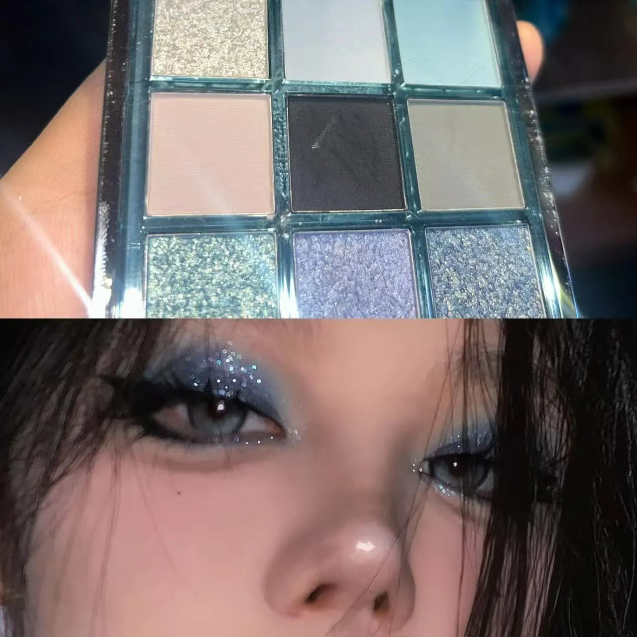 MUGELEEN 08 low saturation blue smoky eye shadow palette with nine matte shimmer colours