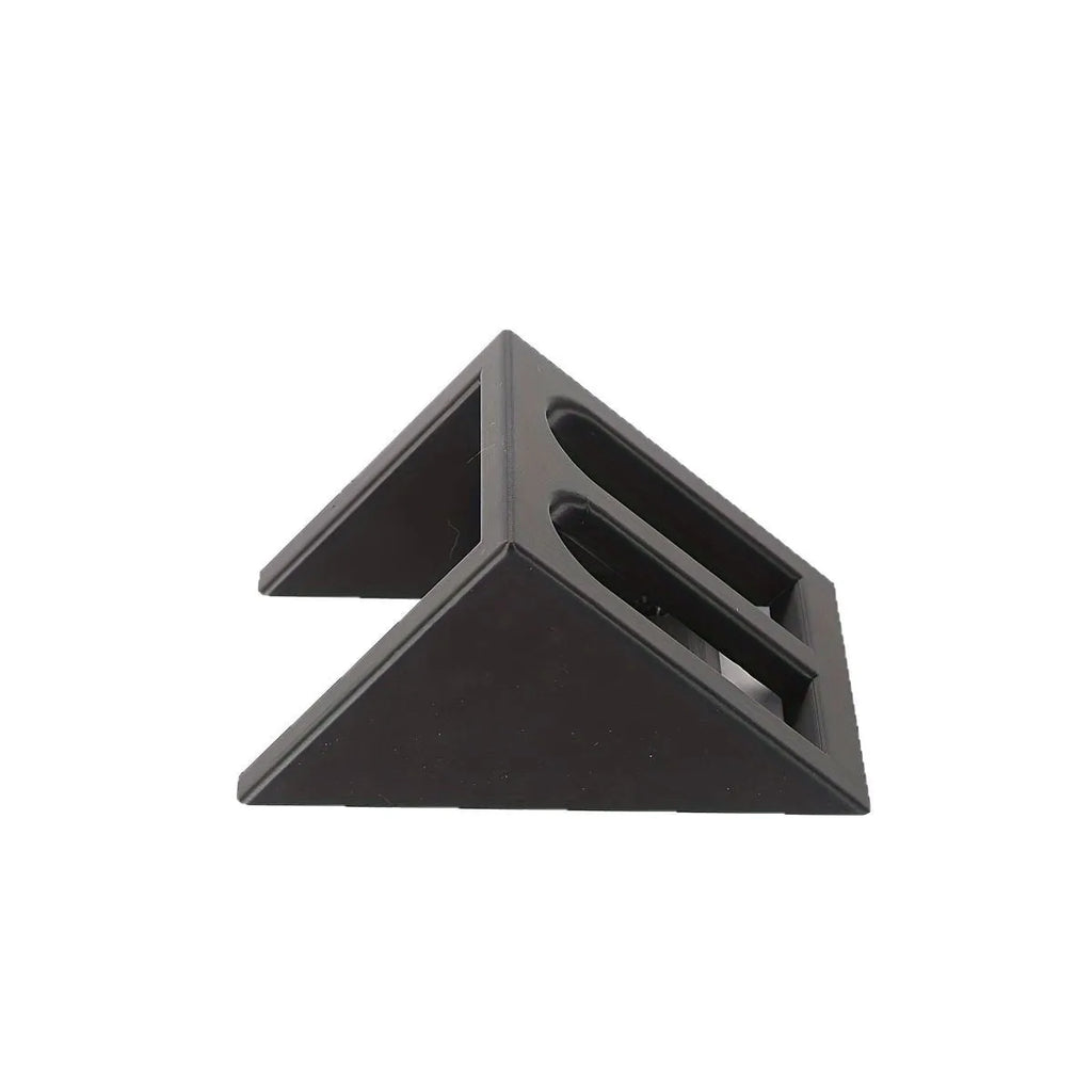 Black plastic pistol stand with punk-style design for displaying model firearms