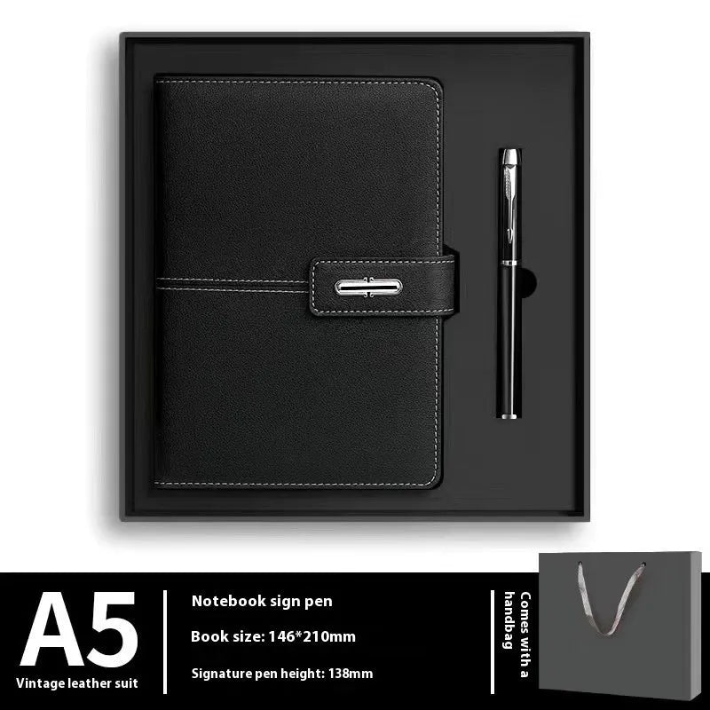 A5 sized notebook with PU leather cover in colour options including black, red, green, blue, and orange