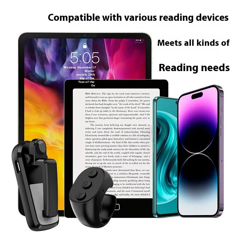 Wireless page turner remote control with clicker for tablets and e-readers in available colours