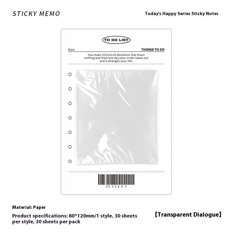 Happy Series message sticky notes pad in one of four colours, showing 120x80mm size and 30 paper pages.