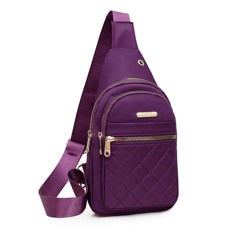 Girls crossbody chest bag in Oxford cloth with plaid pattern and adjustable strap