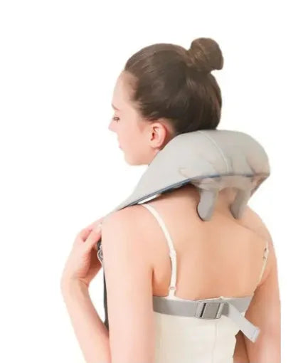 Milky white rechargeable shoulder and neck massager with infrared physiotherapy function