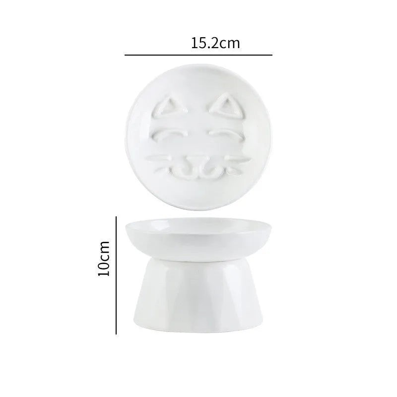 Ceramic tall cat bowl in slow food plate or diamond bowl shape, raised feeding dish for cats