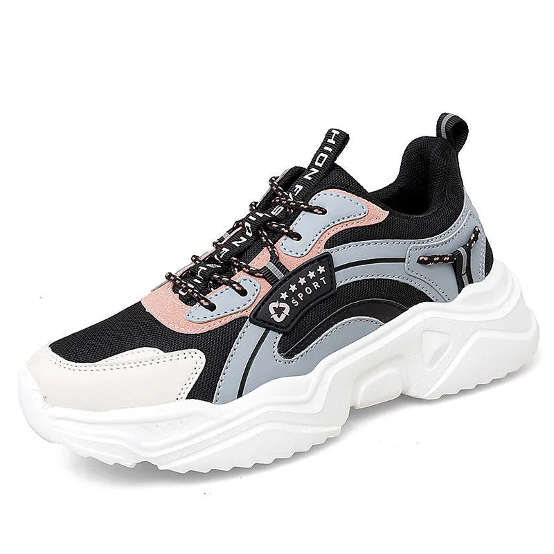 White women's casual sports shoes with mesh upper, PU sole, round toe, and ankle buckle.