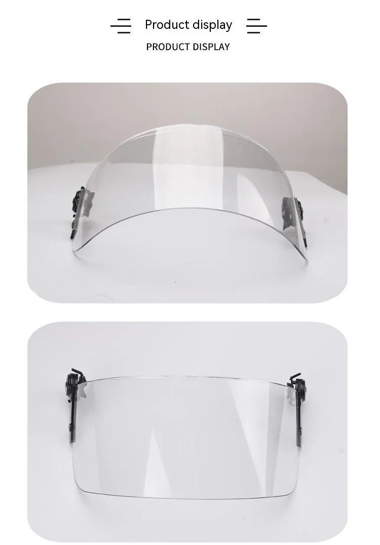 Transparent polycarbonate helmet face mask with guide rail mounting system