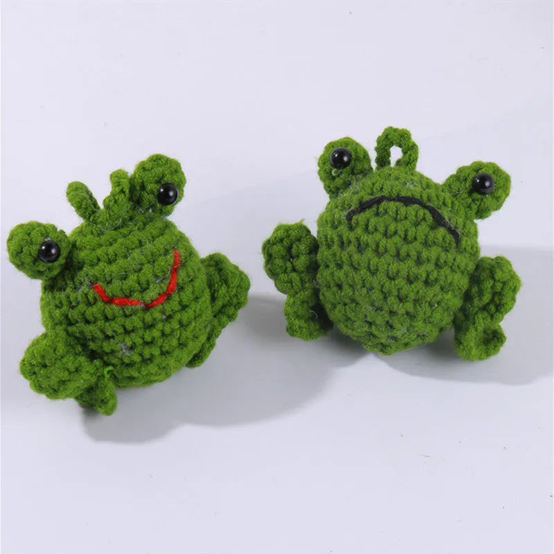 Handmade woven frog car pendant in plush material with four colour options