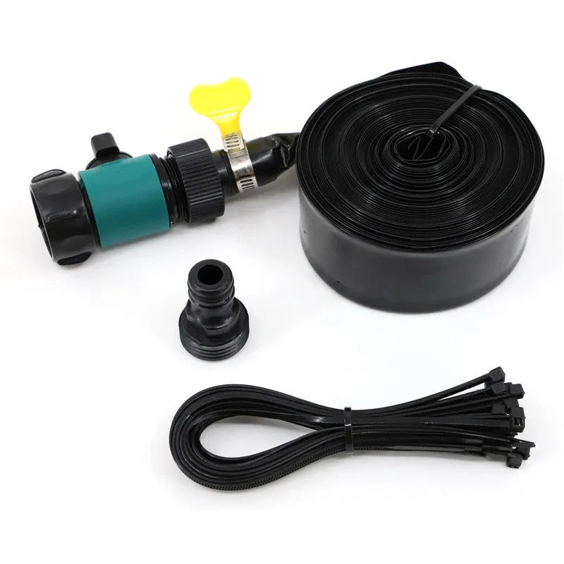 Blue portable garden sprinkler with solar water cooling feature on grass