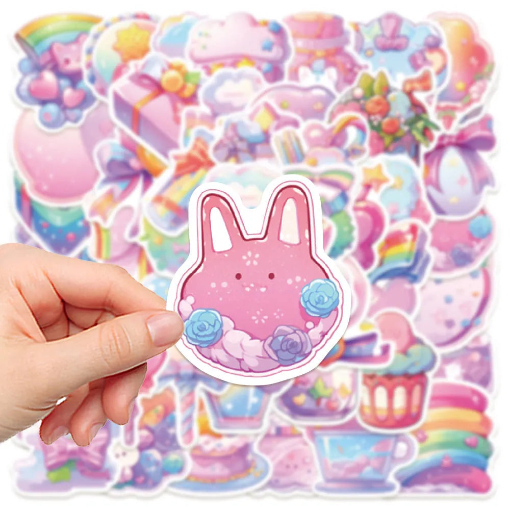 Pack of 50 cute candy and small object design waterproof stickers for journal and craft decoration.