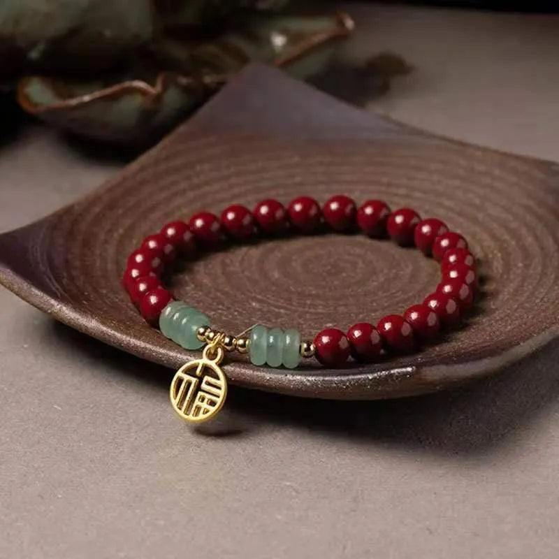 Handmade gold cinnabar wave bracelet with copper beads in national style