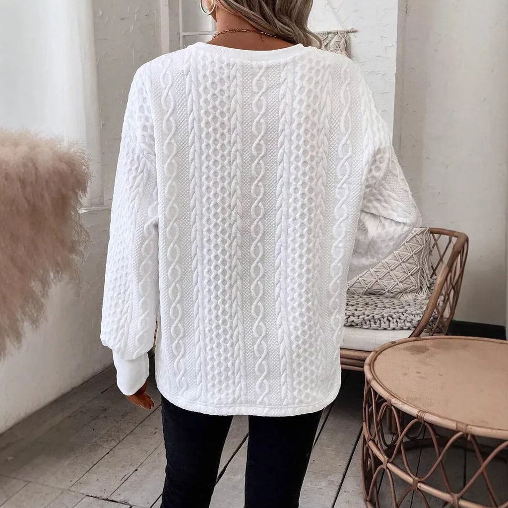Milk white loose fit long sleeve T-shirt with 3D pattern in Japanese Korean style
