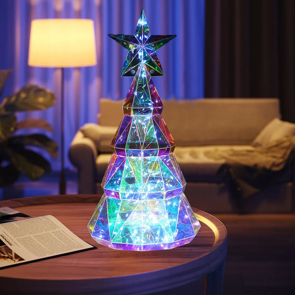 Colourful LED Christmas tree decoration with cartoon styling, 20cm high