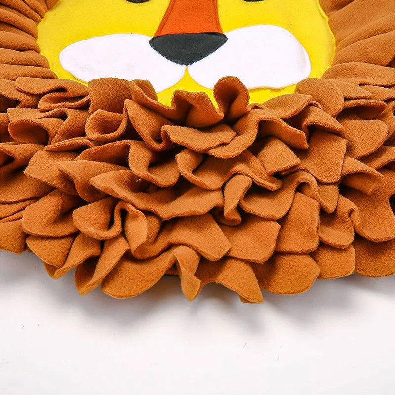 Brown Lion Sniffing Pad with textured Yizhiwen surface for hiding pet food.