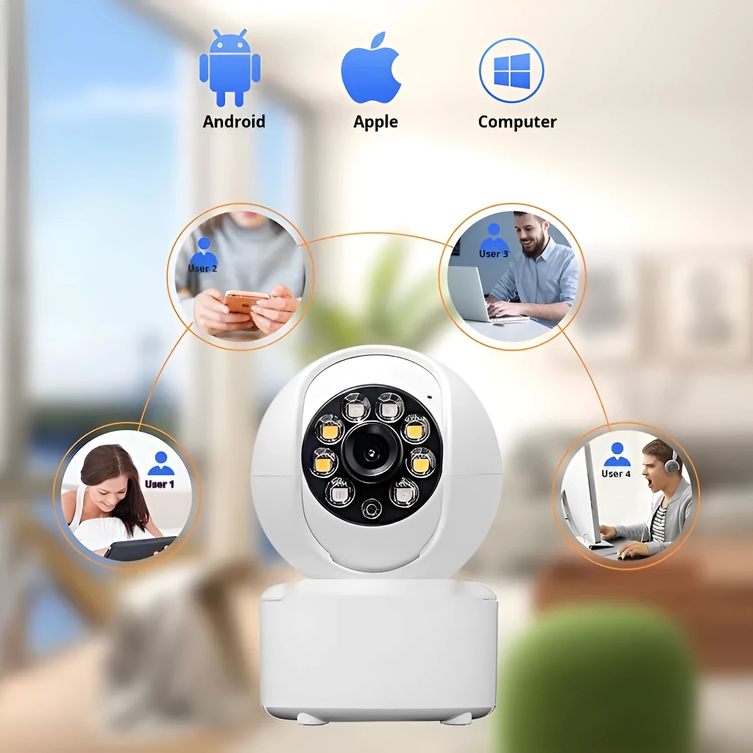 1080p HD indoor security camera with ceiling mount bracket and dual-light panorama viewing