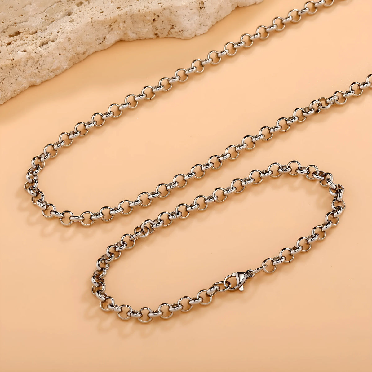 Silver men's punk ring buckle necklace with stainless steel pendant and O-ring chain, 7 to 24 inches