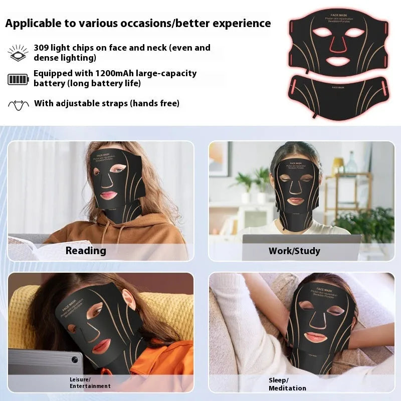 Black gold IPL LED photon beauty facial mask device with headband and scarf accessory