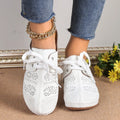 Women's lace-up wedge slippers with hollowed-out design in suede and rubber construction