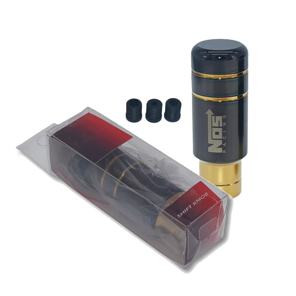Roasted blue stainless steel automotive gear shift head with aluminium alloy components and installation sleeves
