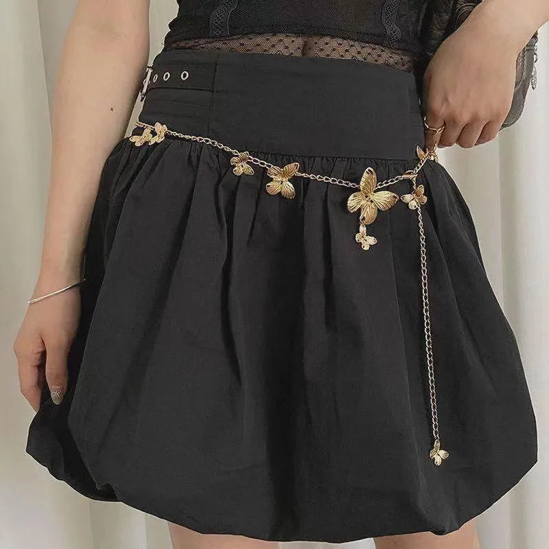 Gold or silver alloy waist chain with butterfly motif, 104cm length women's fashion accessory