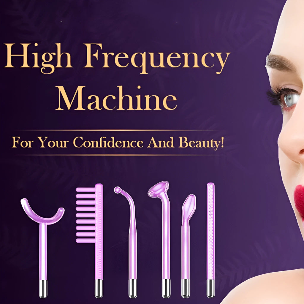 Purple professional electrotherapy rod beauty instrument with six accessory heads for commercial skincare treatments