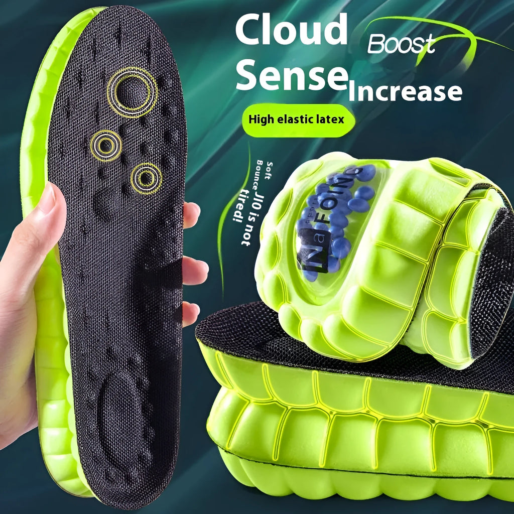 A pair of green PU sports insoles with a textured surface, shown on a white background.