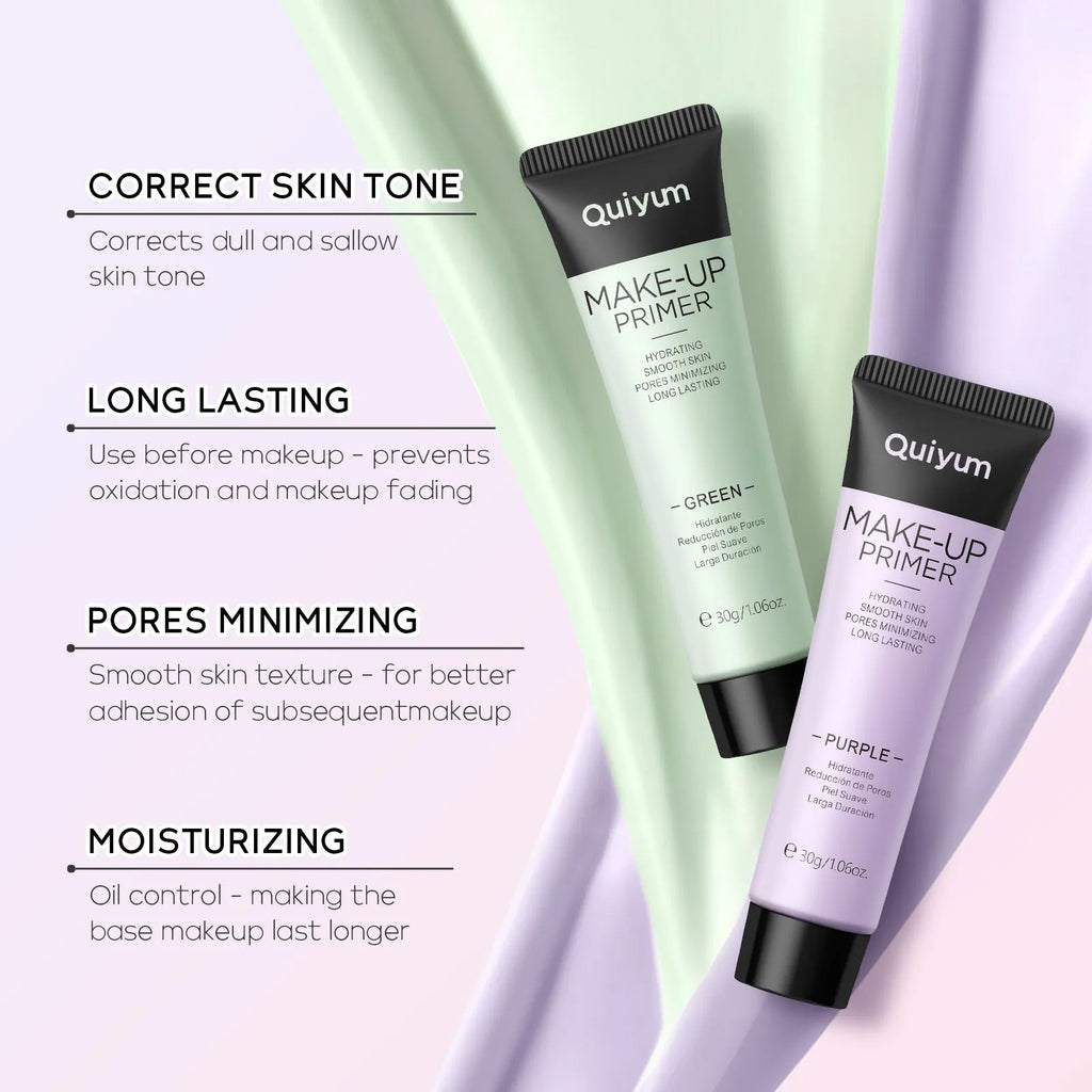 30g moisturising makeup primer colour box with green, pink, and purple correcting shades