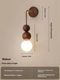 Walnut wood and copper wall lamp with suspension wire and tricolour lighting