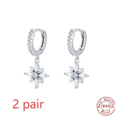 Sterling silver snowflake pendant earrings with geometric design in gold colour options