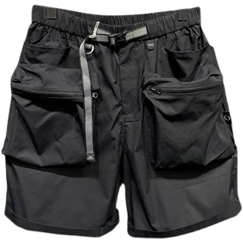Men's large size workwear shorts in black with pockets and straight leg hem