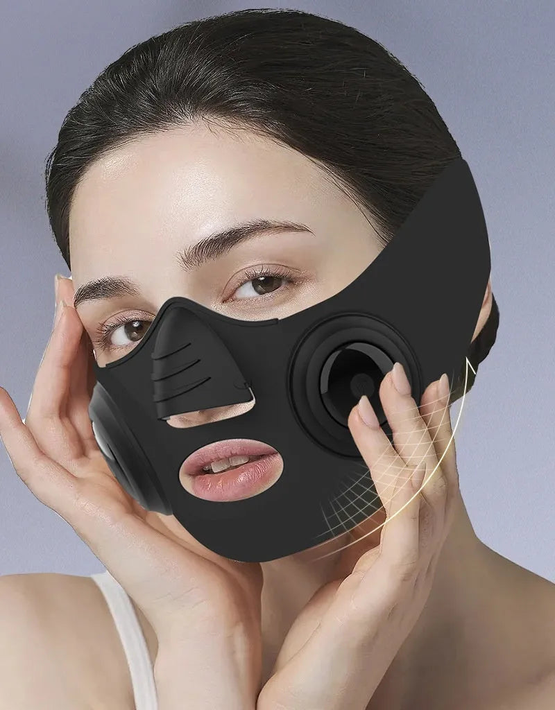 Black photon beauty mask device with facial contours and USB connectivity